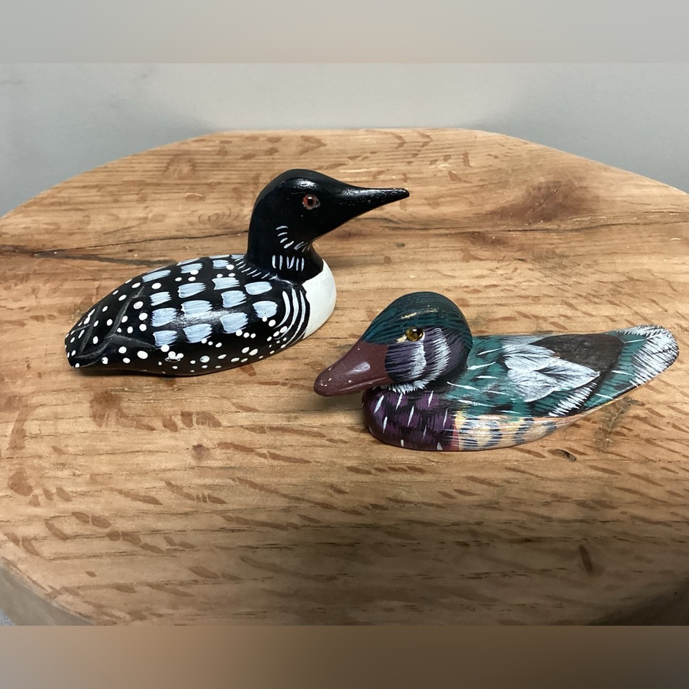 🟢 Vintage - Mallard Duck Decoy & Loon Duck Decoy - Solid Wood Crafted - Unique - Picture 4 of 15